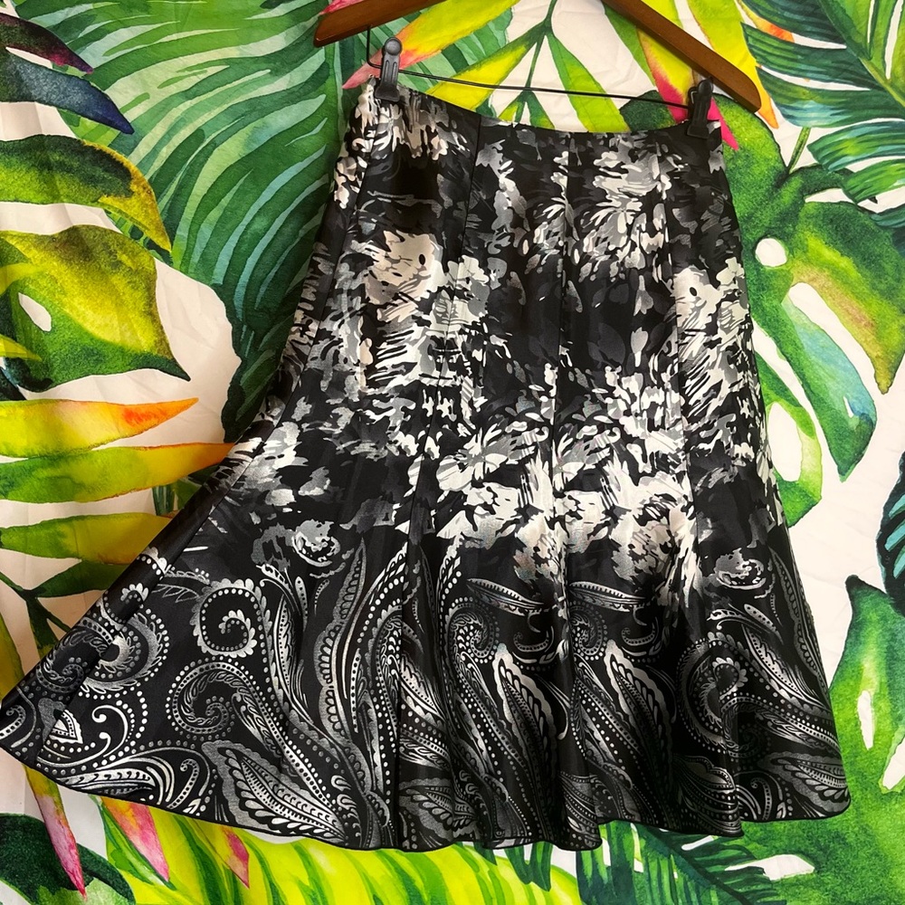 Chico’s 0/S Silver Black Floral Formal Dressy Event Party City Skirt